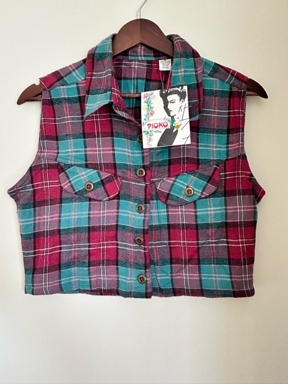 VINTAGE 90s Plaid Button Crop Top